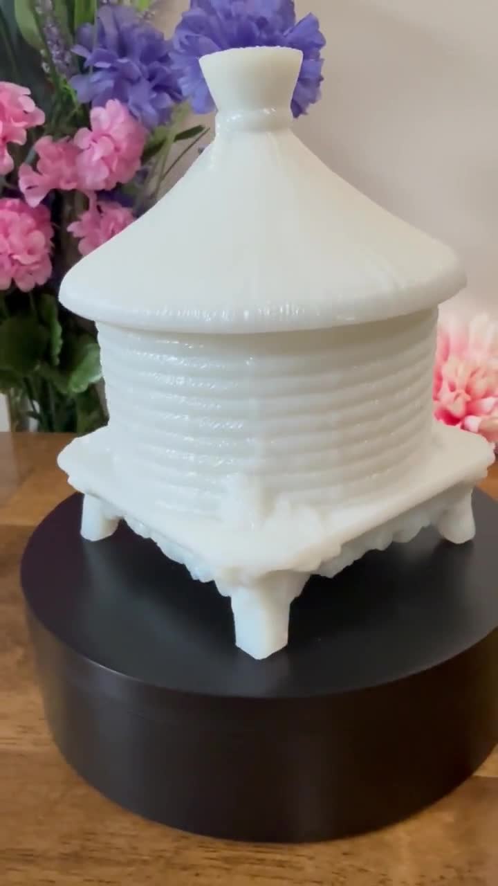 Antique Portieux Vallerysthal Milk Glass Beehive Honey Pot Covered